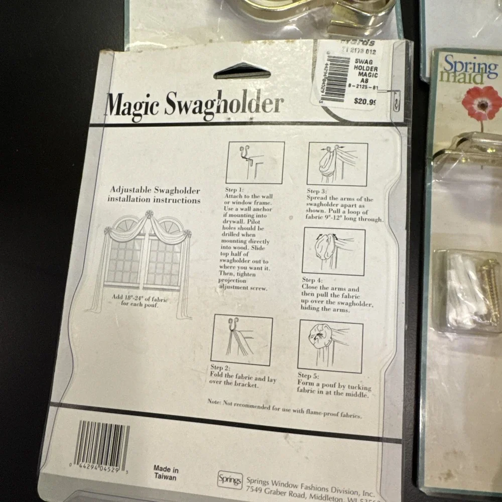 4 pair of Spring Maid Magic Scarfholder/Swagholder curtain drape‎ holder